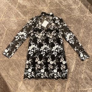 Wayf Mesh Dress with floral appliqué